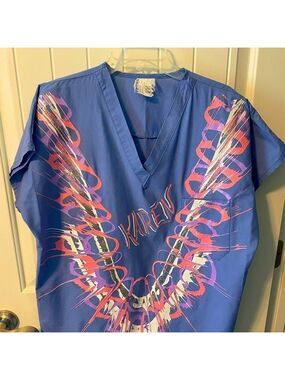Ladies Original one of a kind Spin Art Scrub top Now a beach coverup. Med Vtg